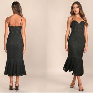 LULU's Floral Bustier Sexy Lace Hoco Wedding Chic Floral Mermaid Midi Dress